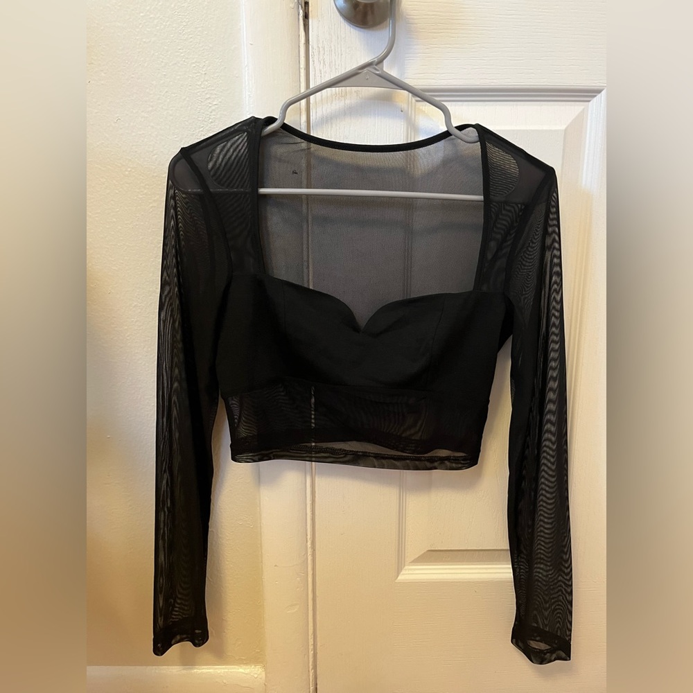 Cider Cropped Mesh Bardot Top